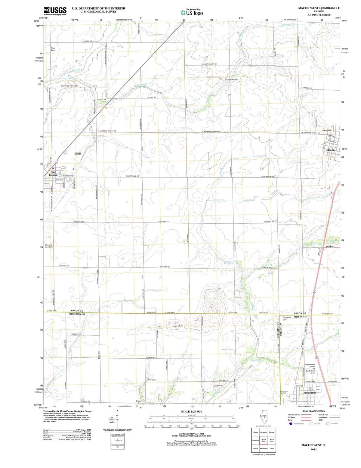 2012 Macon West, IL - Illinois - USGS Topographic Map