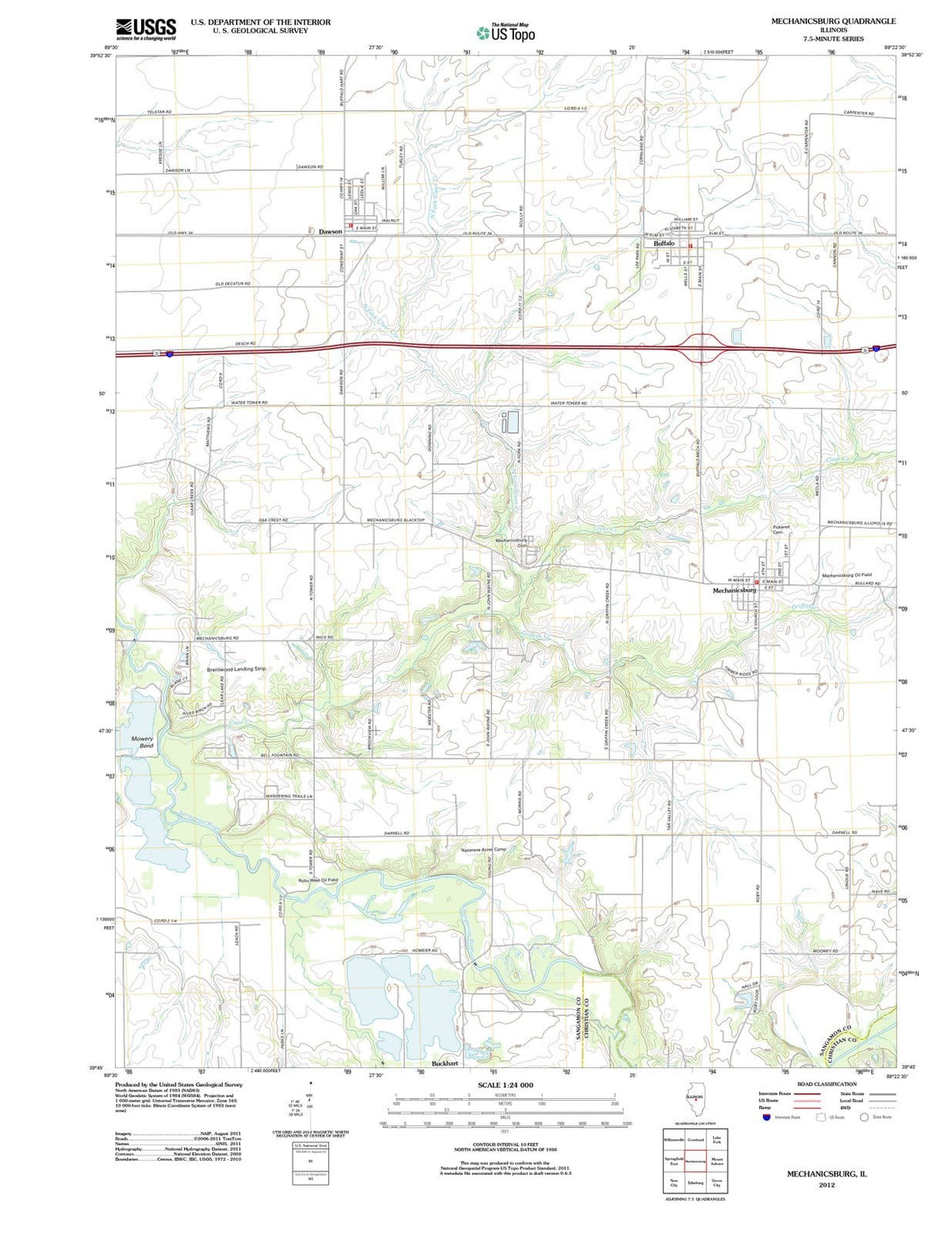 2012 Mechanicsburg, IL - Illinois - USGS Topographic Map