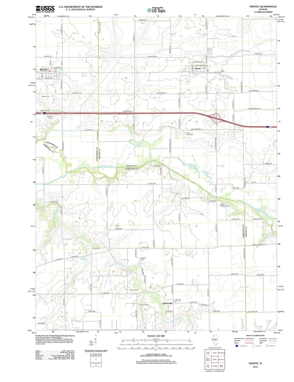 2012 Niantic, IL - Illinois - USGS Topographic Map