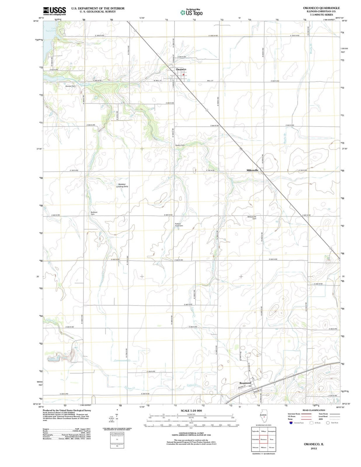 2012 Owaneco, IL - Illinois - USGS Topographic Map