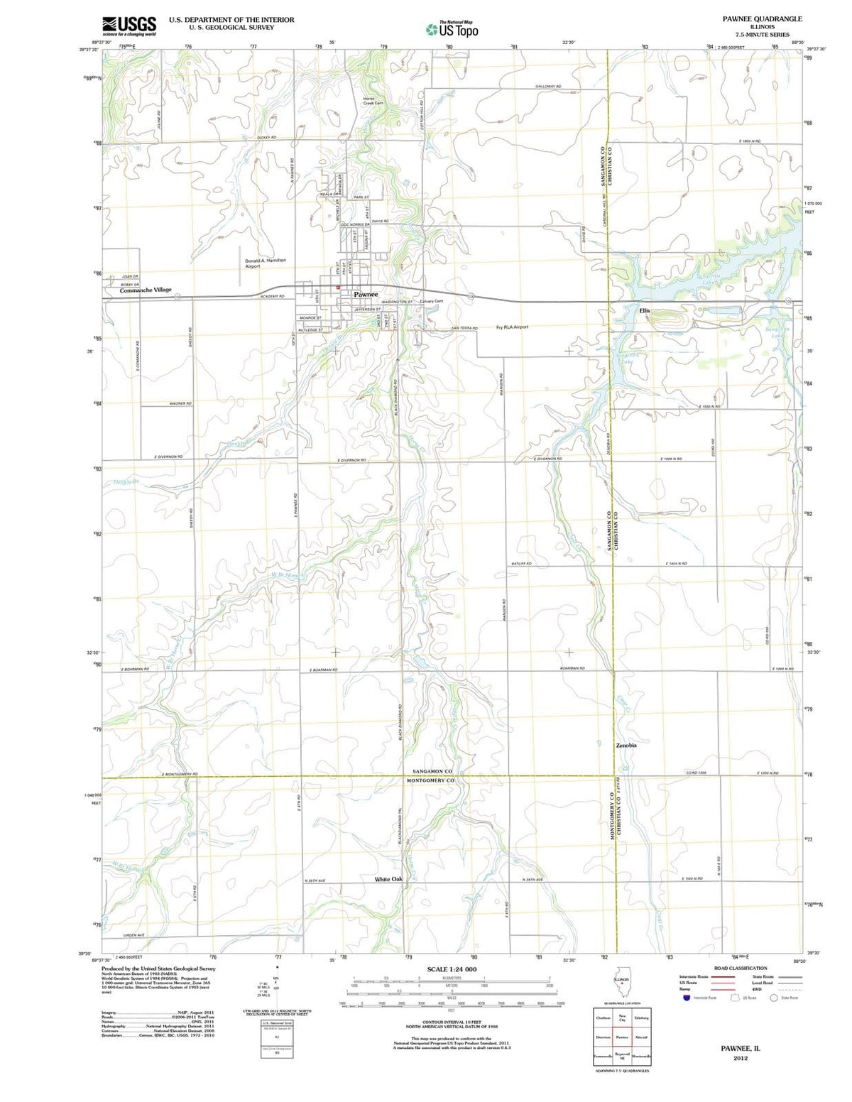 2012 Pawnee, IL - Illinois - USGS Topographic Map