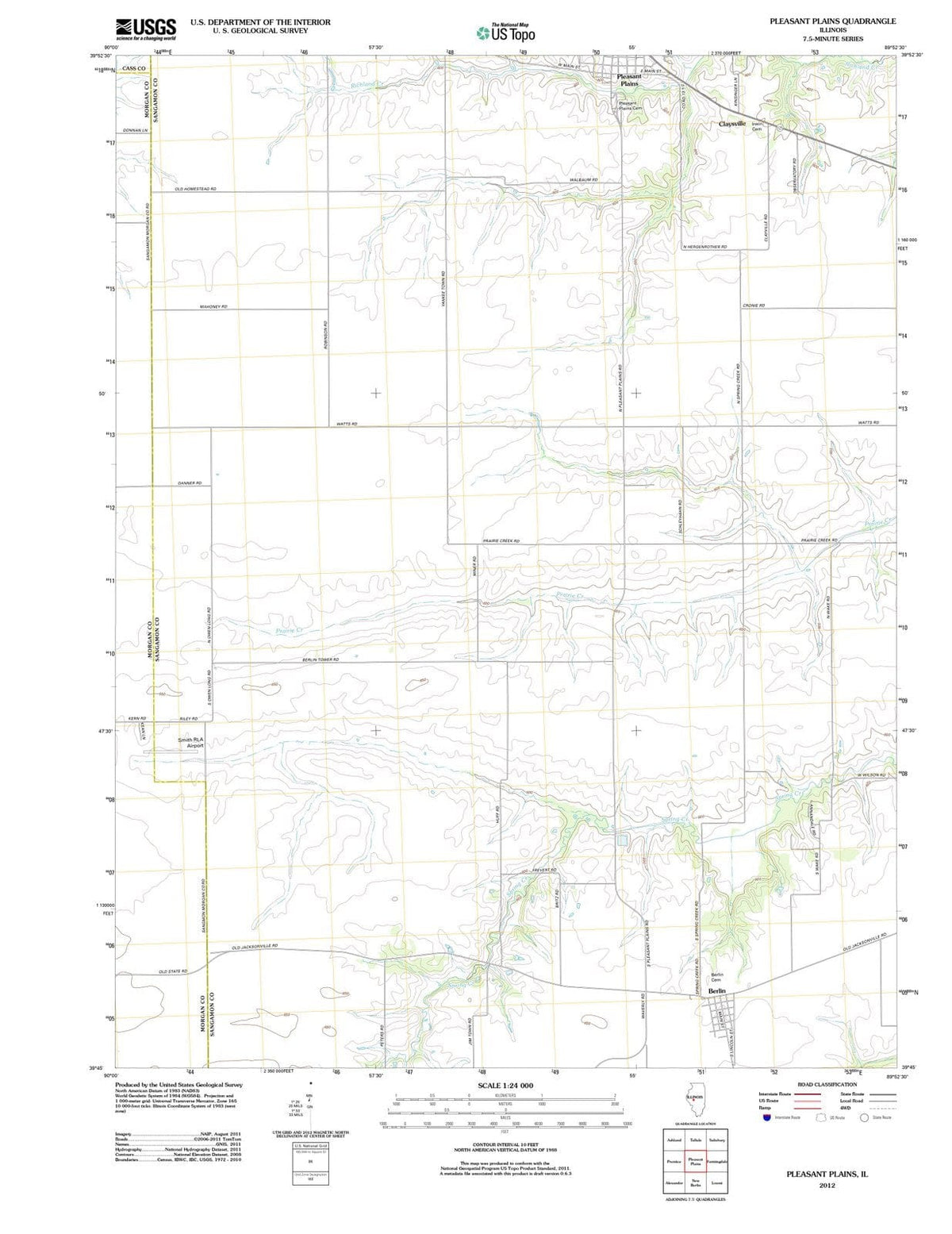 2012 Pleasant Plains, IL - Illinois - USGS Topographic Map