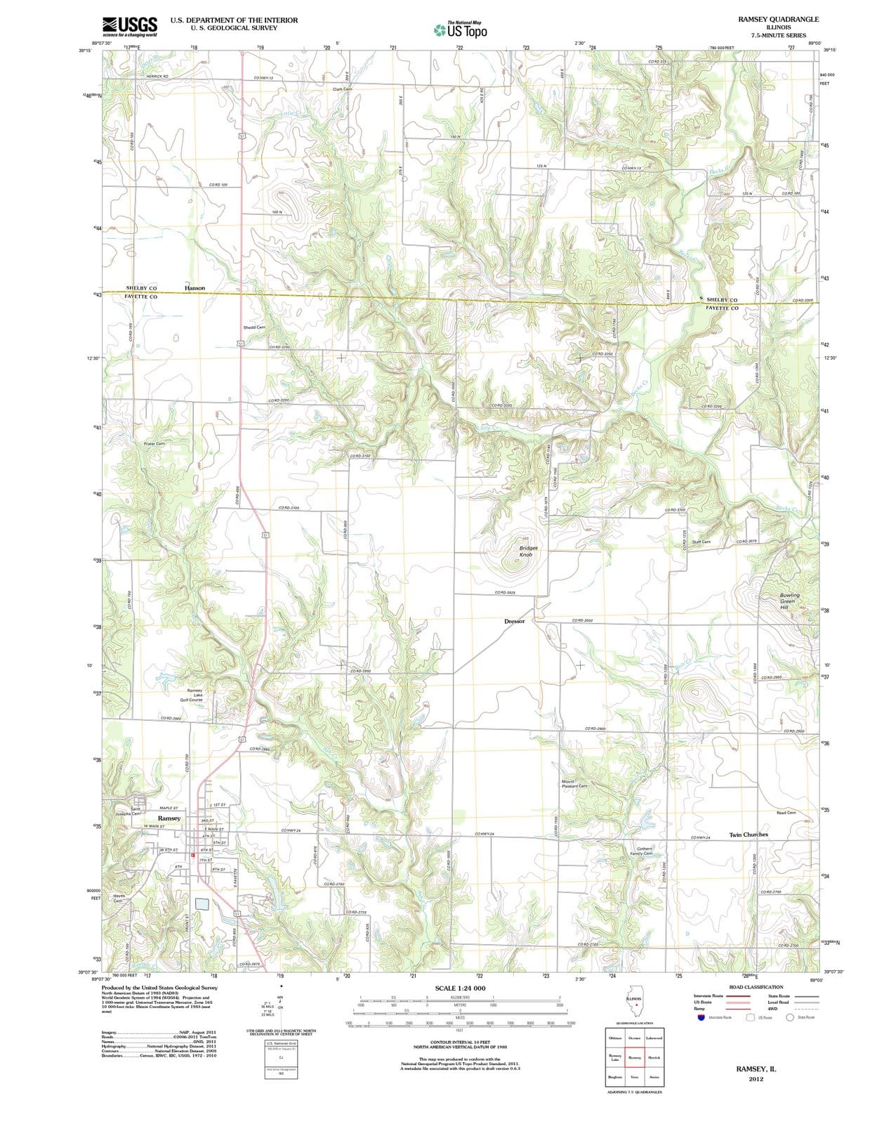 2012 Ramsey, IL - Illinois - USGS Topographic Map
