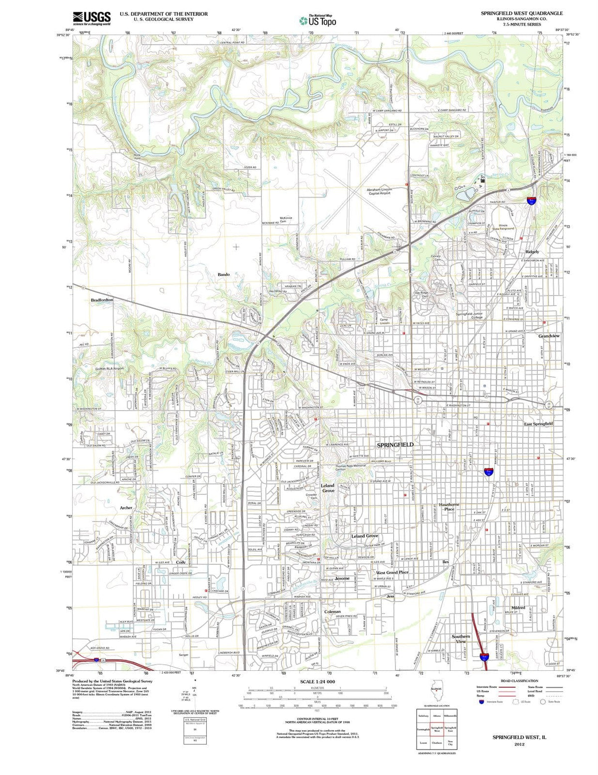 2012 Springfield West, IL - Illinois - USGS Topographic Map