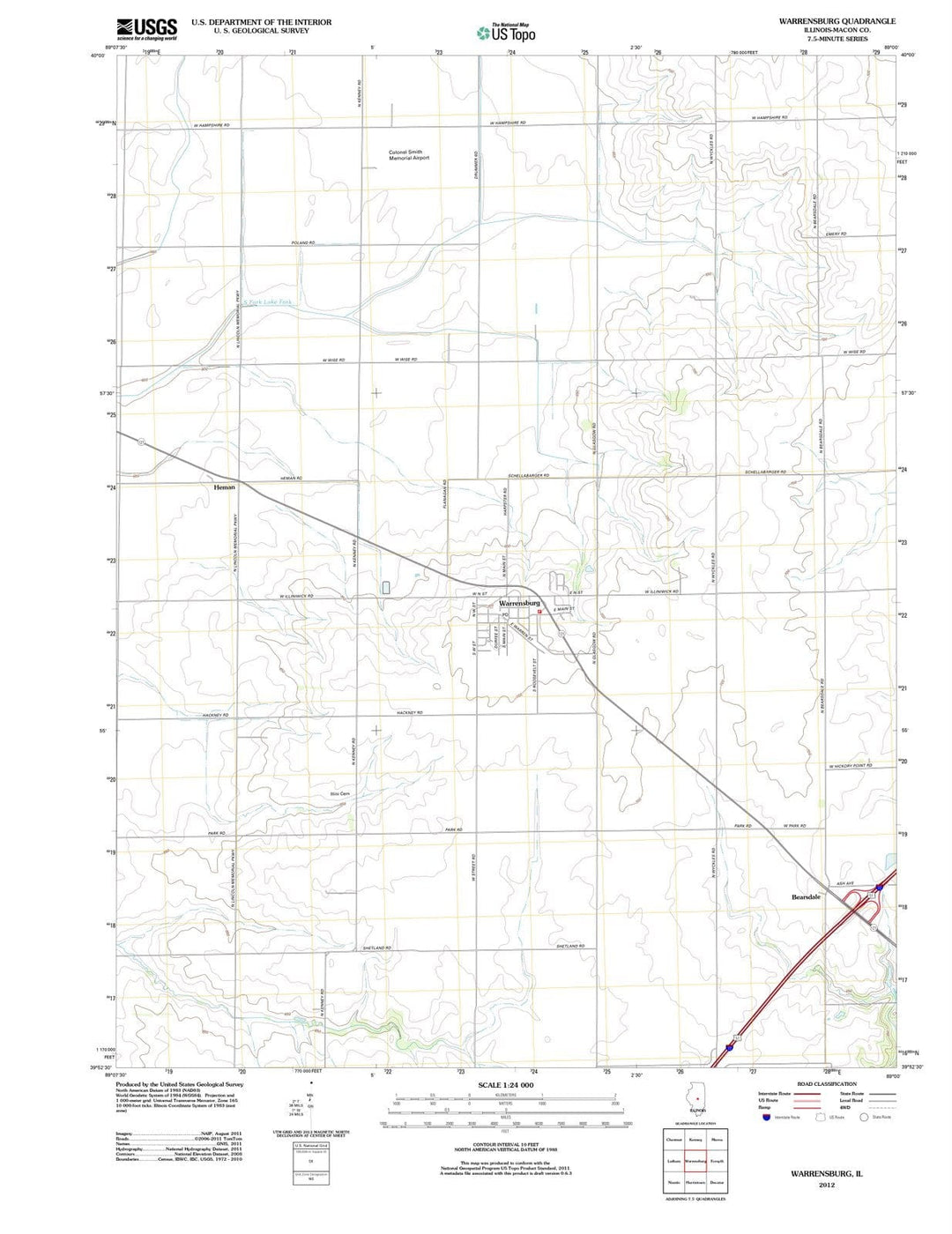 2012 Warrensburg, IL - Illinois - USGS Topographic Map