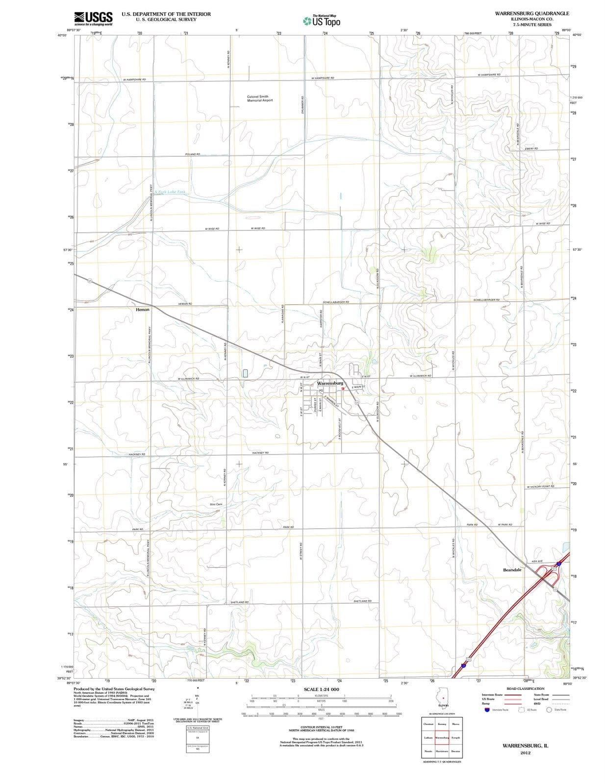 2012 Warrensburg, IL - Illinois - USGS Topographic Map