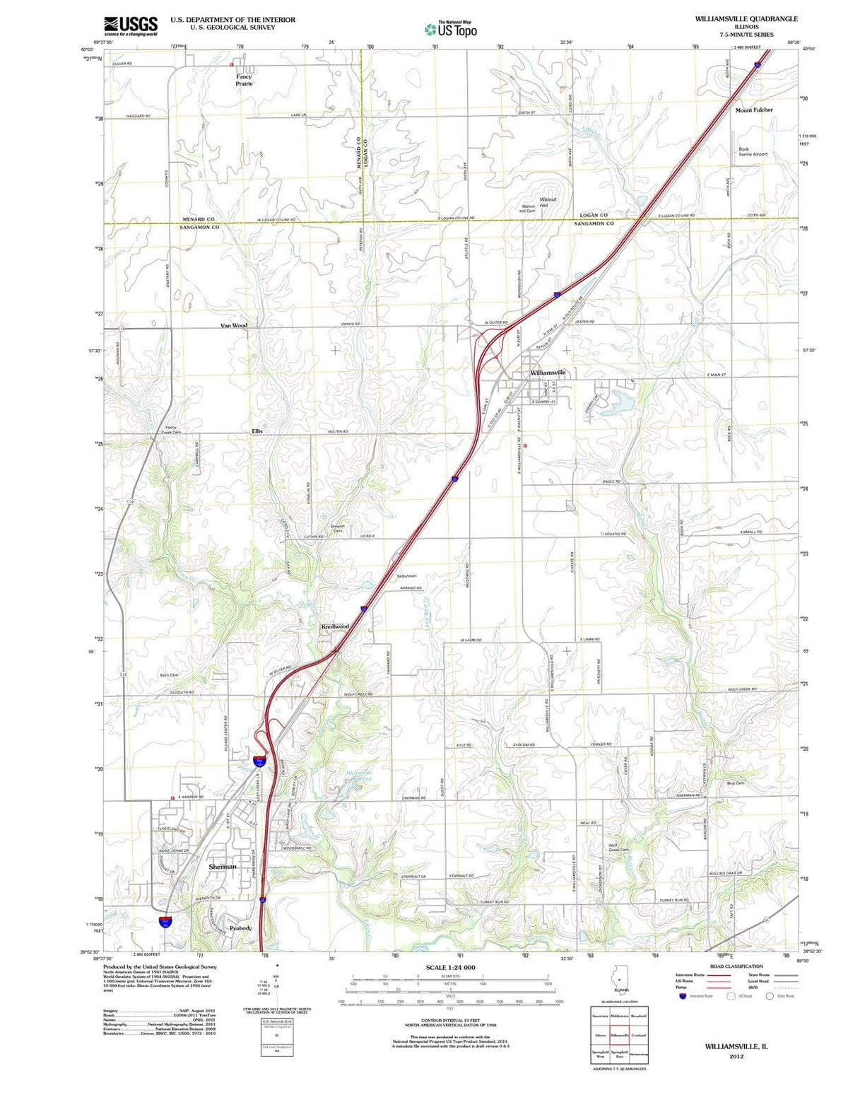 2012 Williamsville, IL - Illinois - USGS Topographic Map