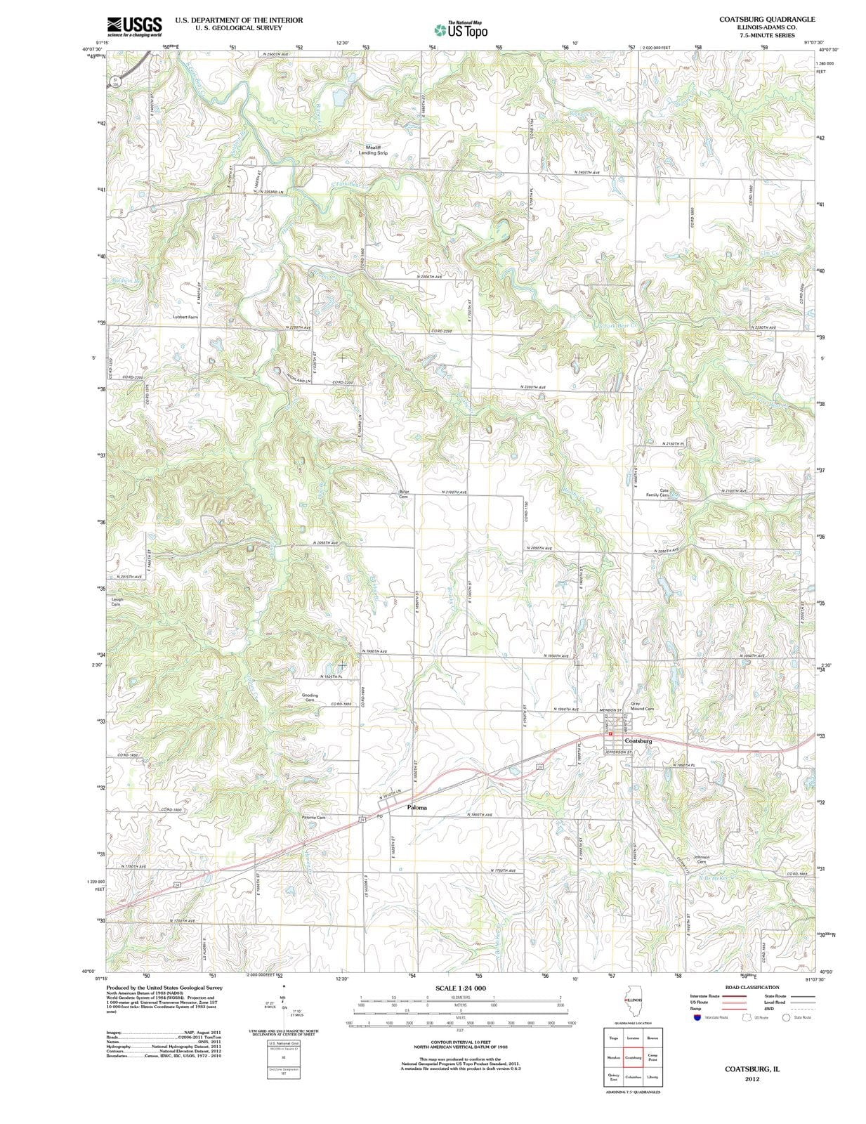 2012 Coatsburg, IL - Illinois - USGS Topographic Map
