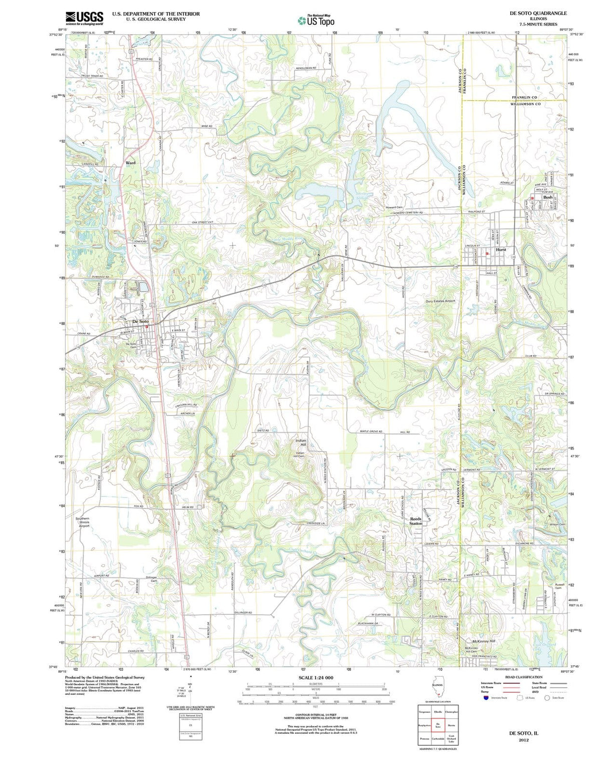 2012 De Soto, IL - Illinois - USGS Topographic Map