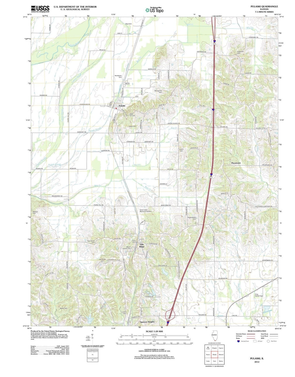 2012 Pulaski, IL - Illinois - USGS Topographic Map