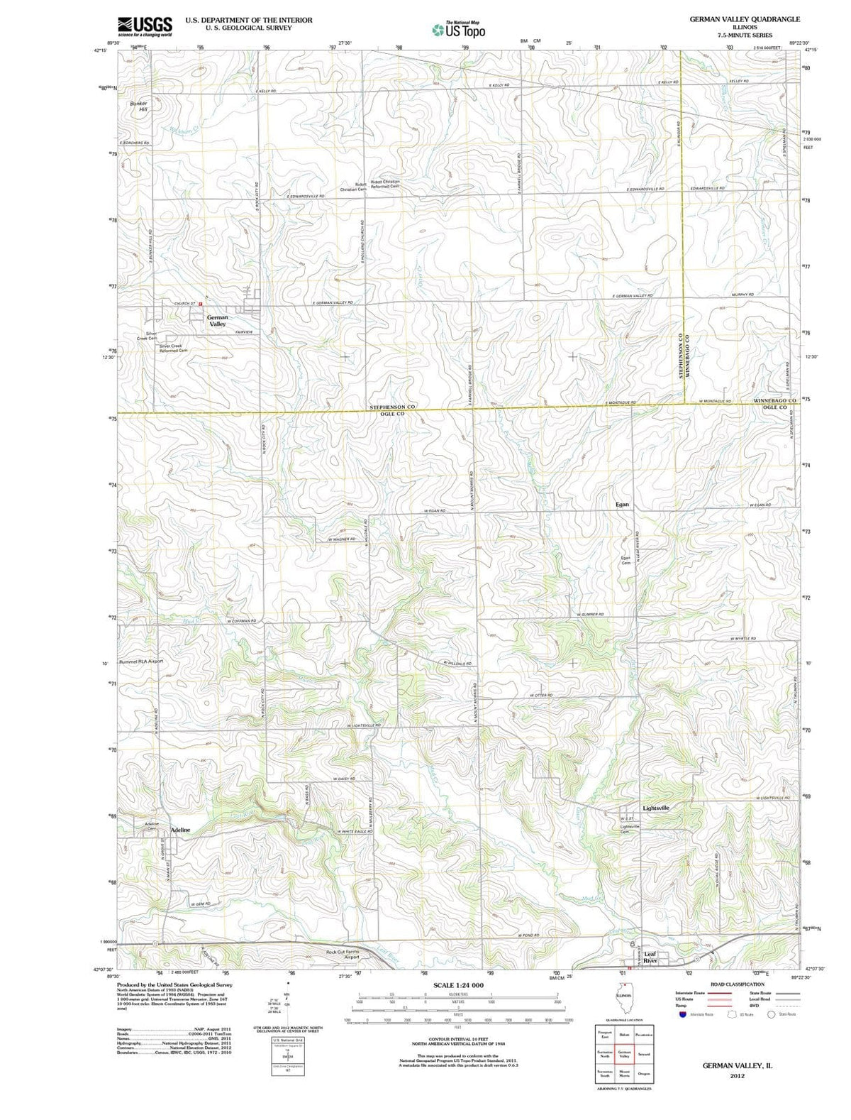 2012 German Valley, IL - Illinois - USGS Topographic Map