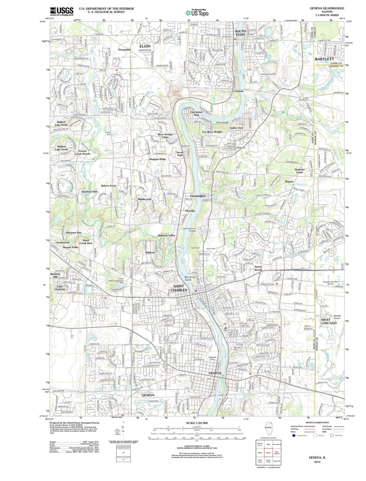 2012 Geneva, IL - Illinois - USGS Topographic Map