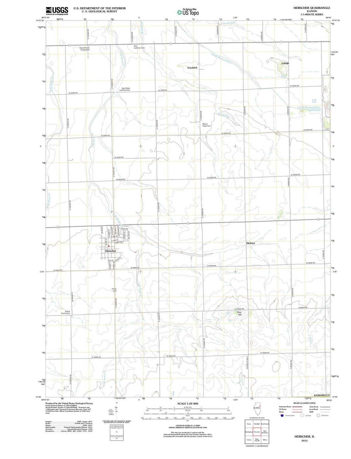 2012 Herscher, IL - Illinois - USGS Topographic Map