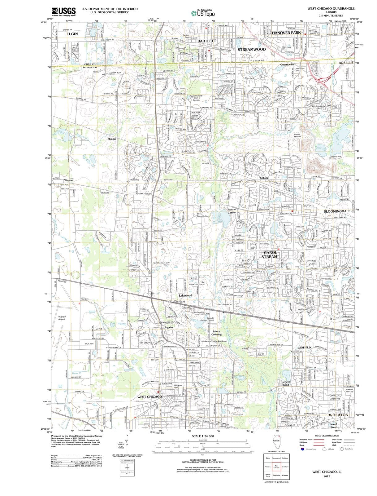 2012 West Chicago, IL - Illinois - USGS Topographic Map