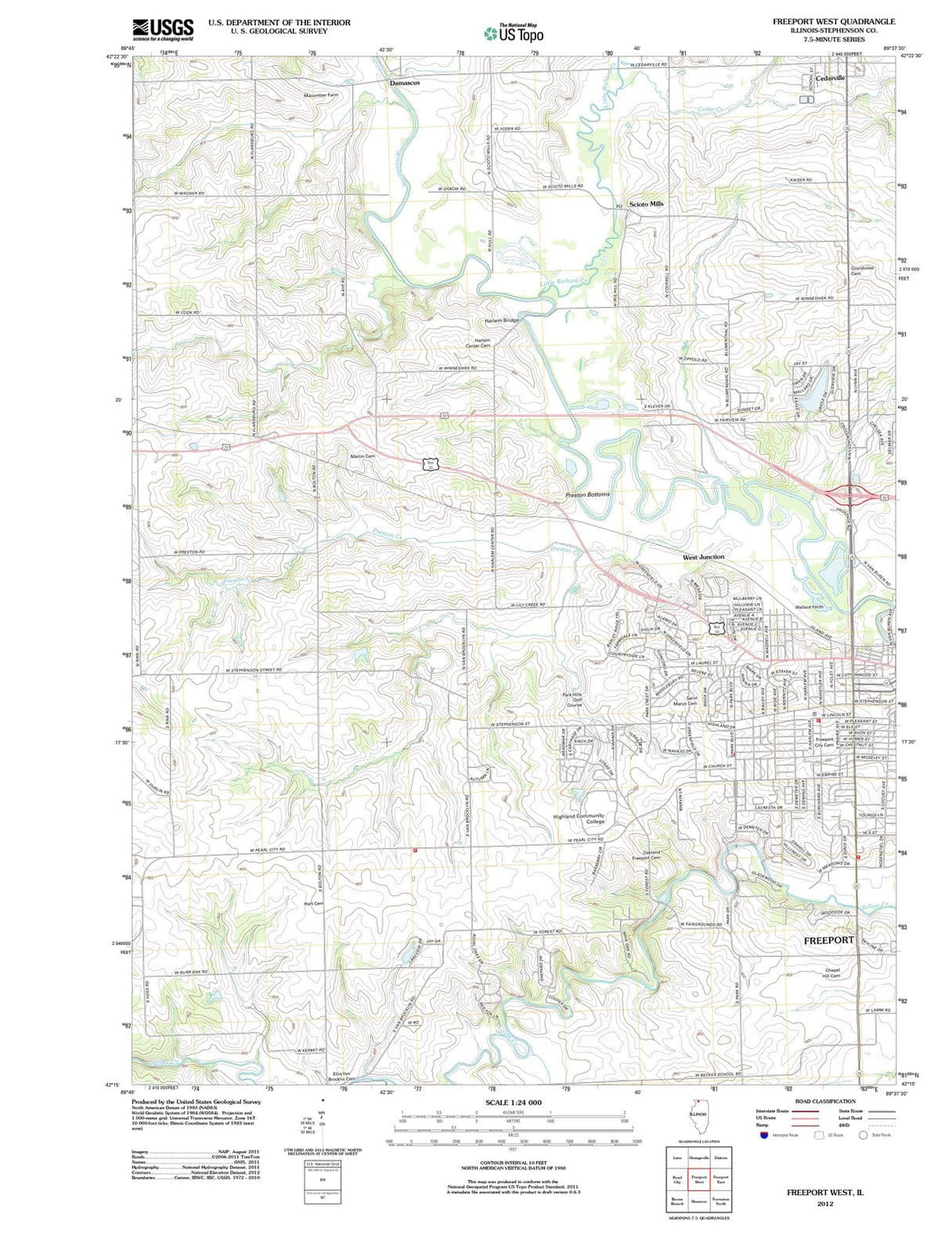 2012 Freeport West, IL - Illinois - USGS Topographic Map