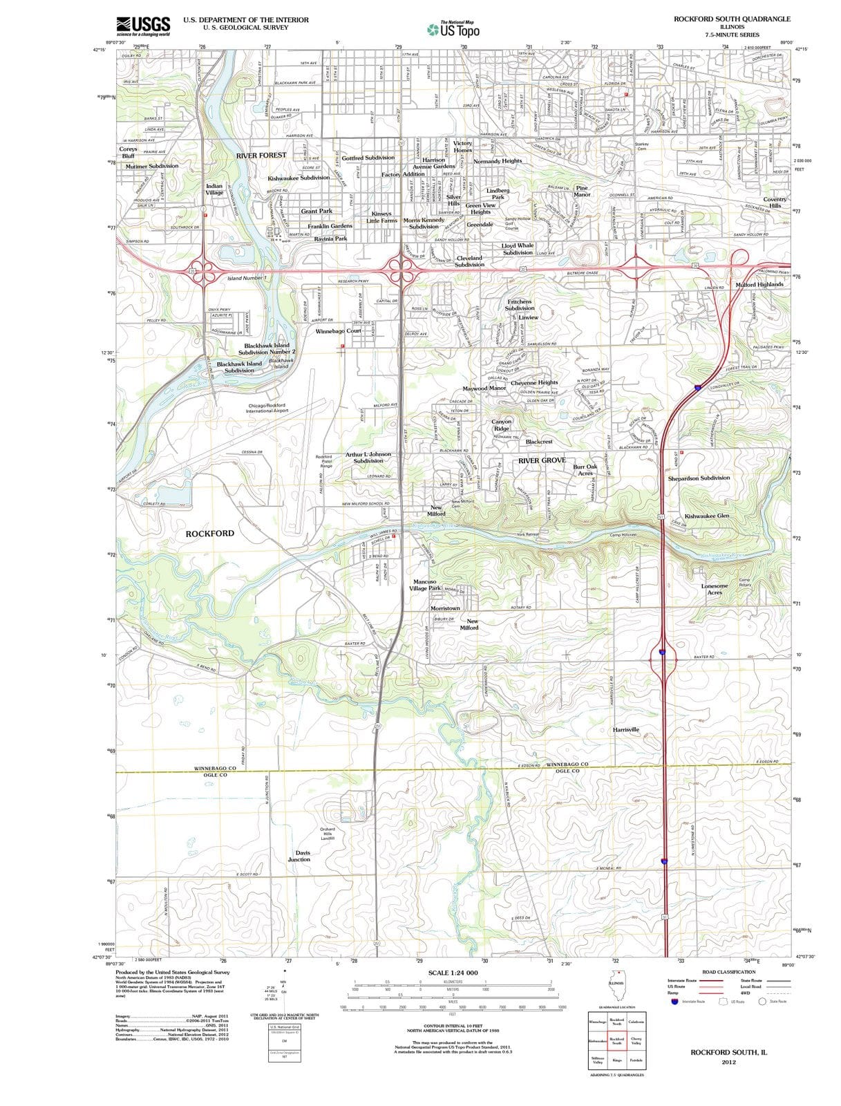 2012 Rockford South, IL - Illinois - USGS Topographic Map