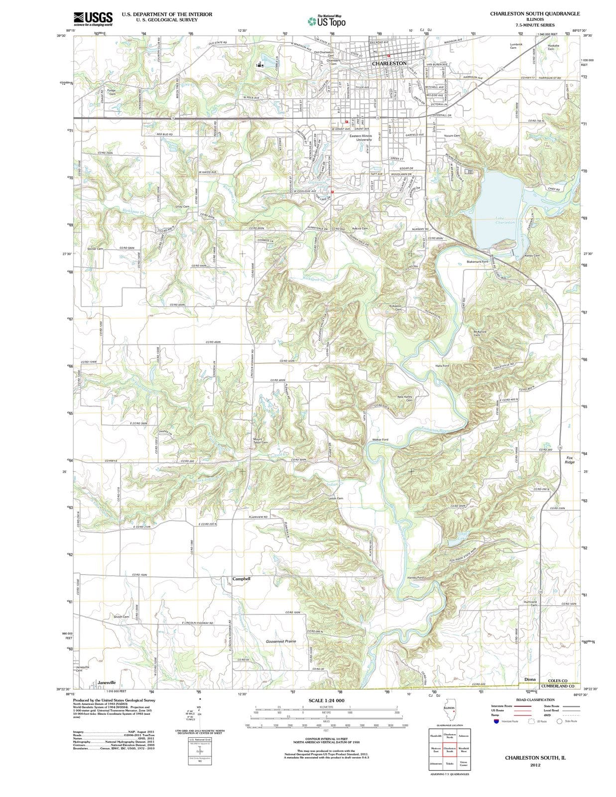 2012 Charleston South, IL - Illinois - USGS Topographic Map