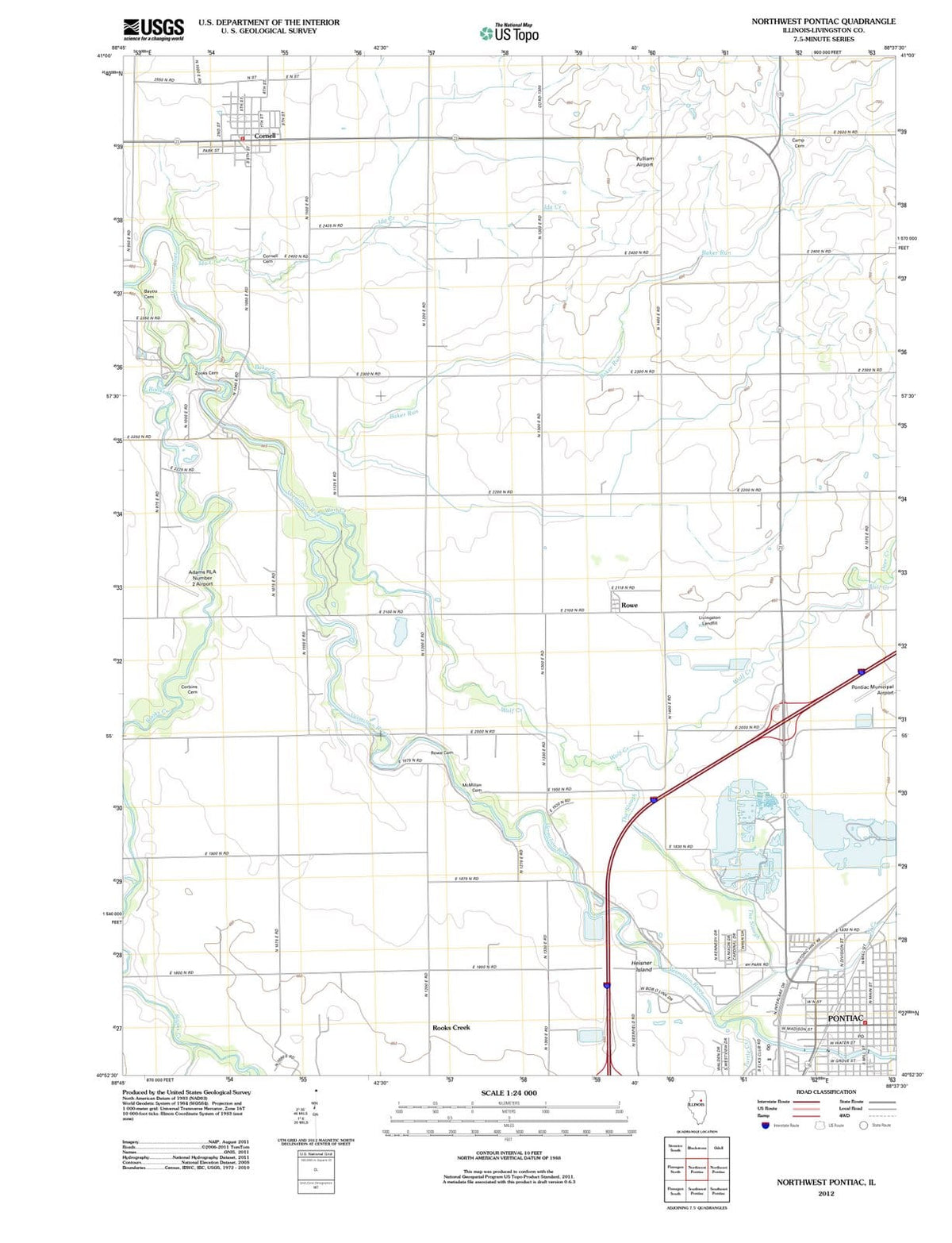 2012 Northwest Pontiac, IL - Illinois - USGS Topographic Map