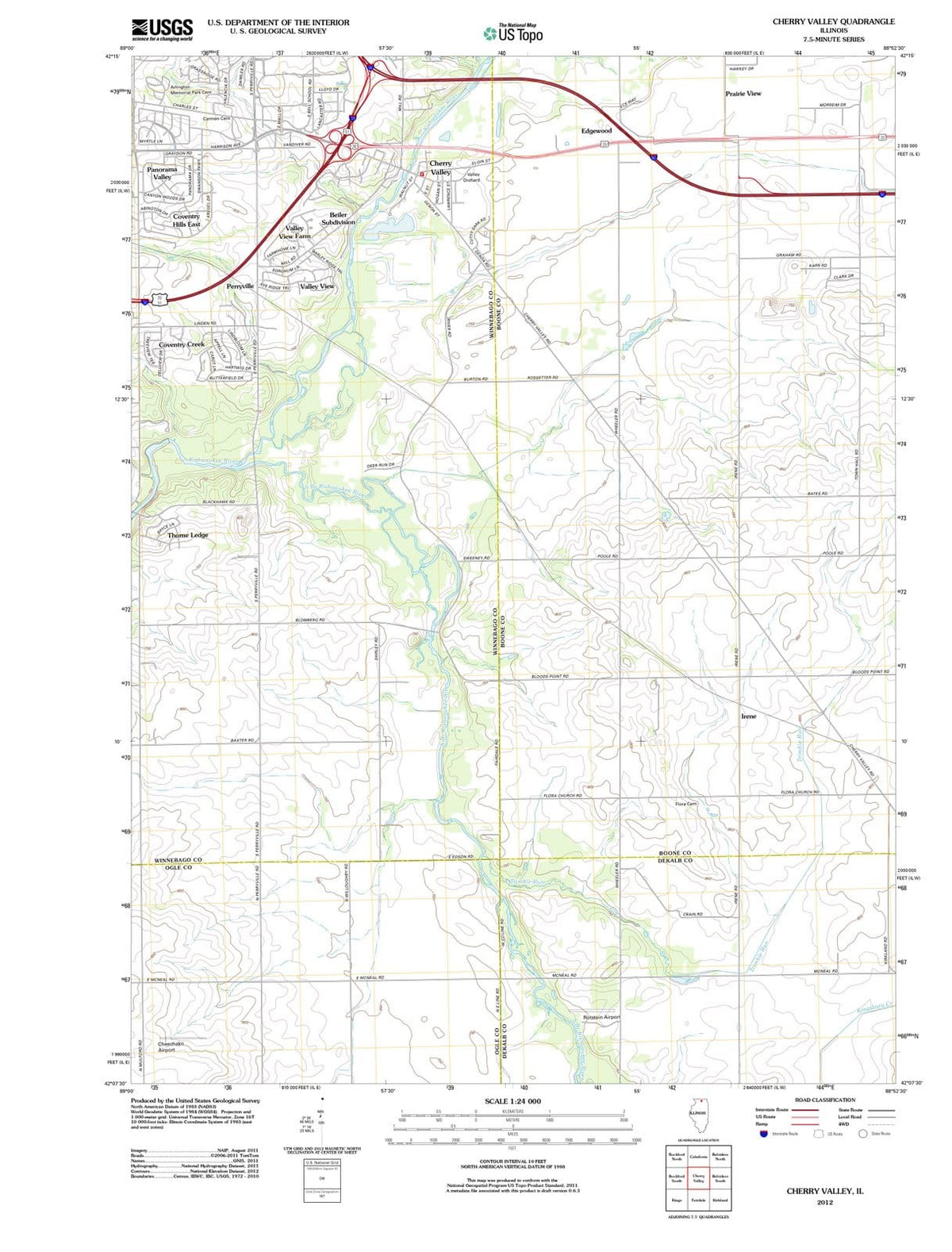 2012 Cherry Valley, IL - Illinois - USGS Topographic Map