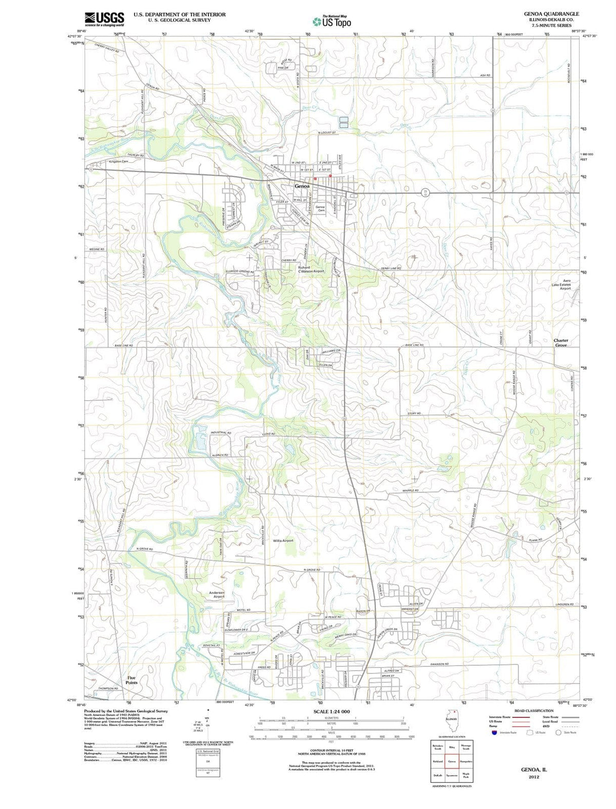 2012 Genoa, IL - Illinois - USGS Topographic Map