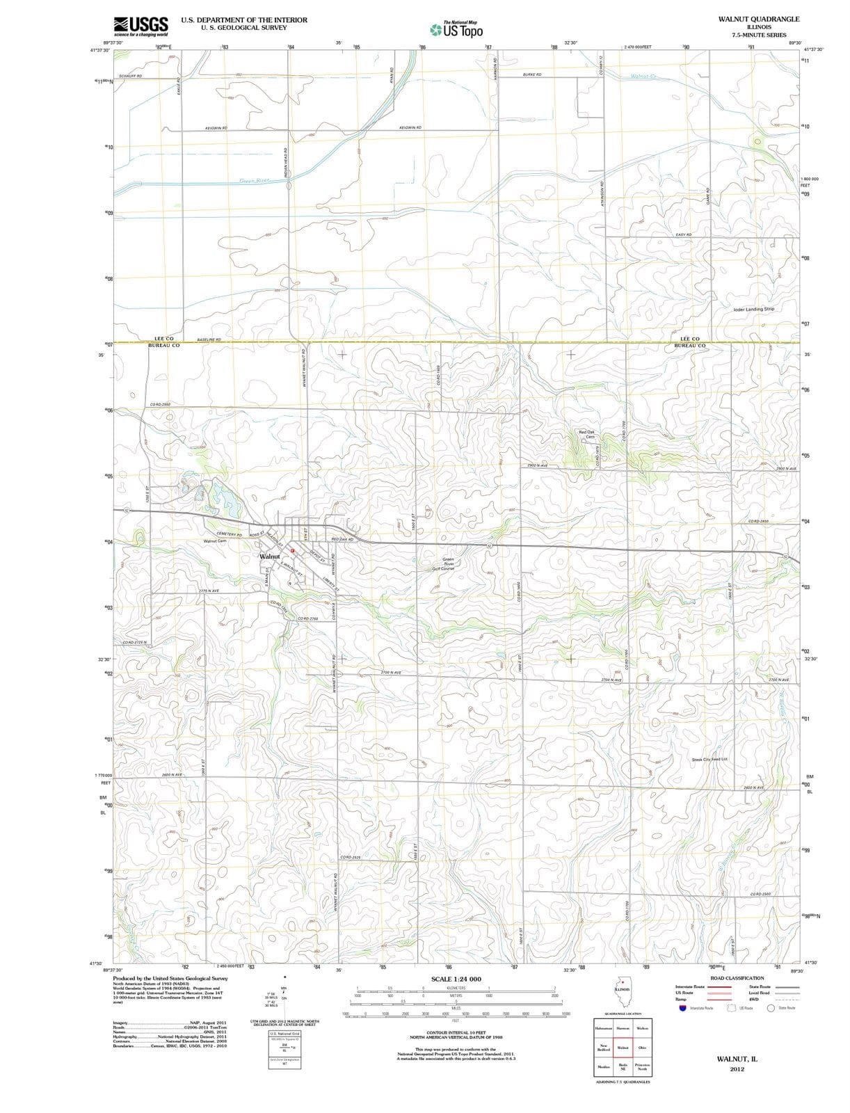 2012 Walnut, IL - Illinois - USGS Topographic Map