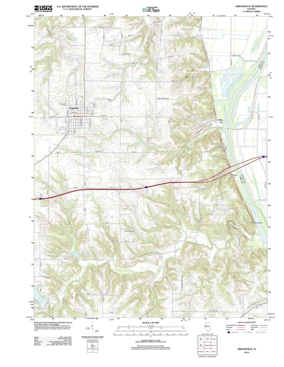 2012 Griggsville, IL - Illinois - USGS Topographic Map
