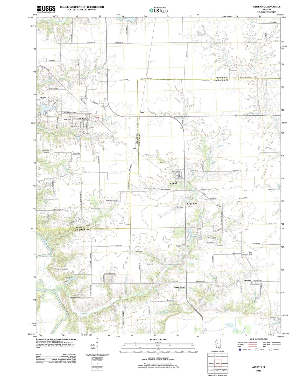 2012 Athens, IL - Illinois - USGS Topographic Map