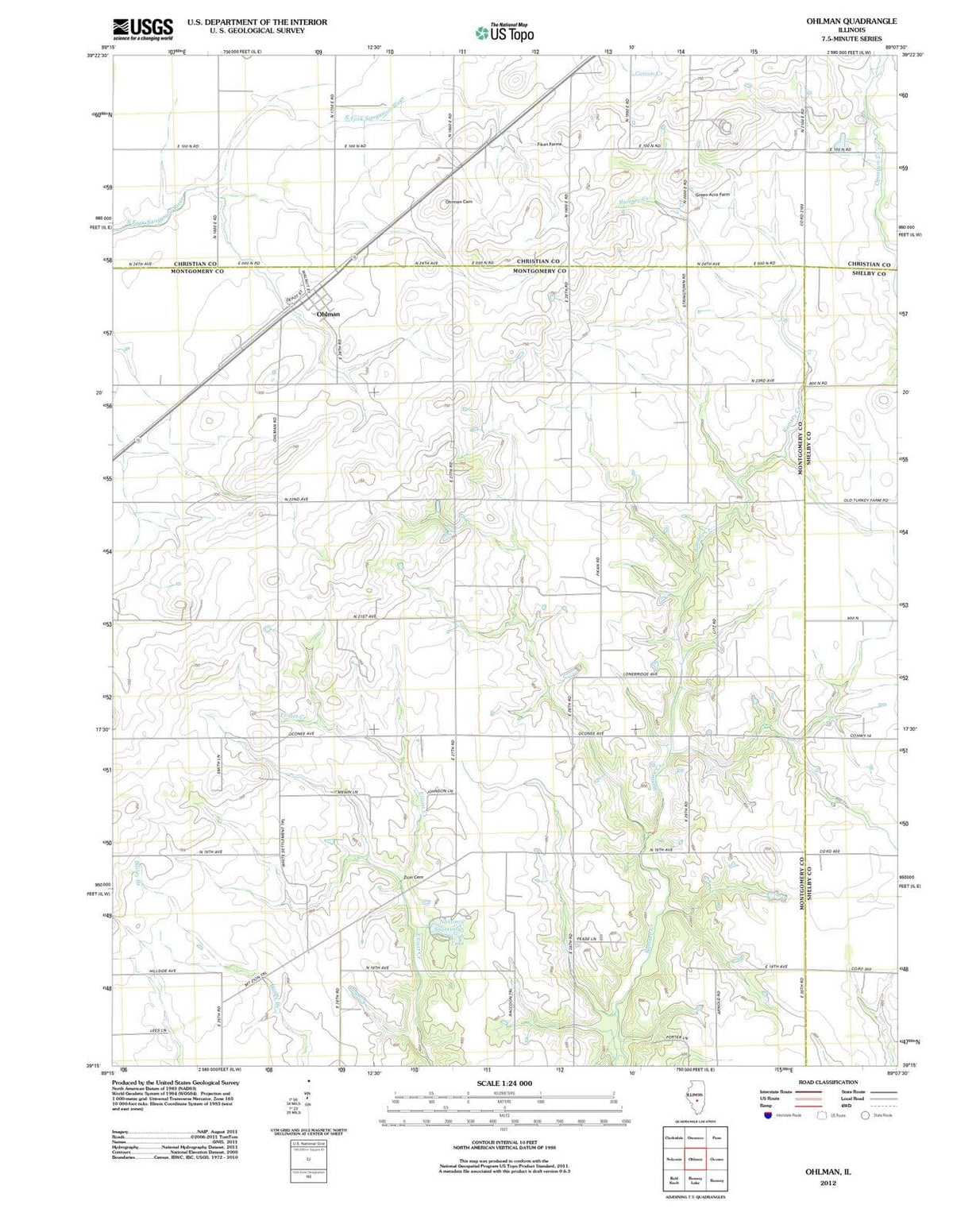 2012 Ohlman, IL - Illinois - USGS Topographic Map