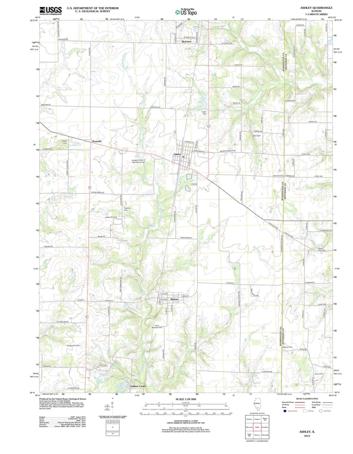 2012 Ashley, IL - Illinois - USGS Topographic Map