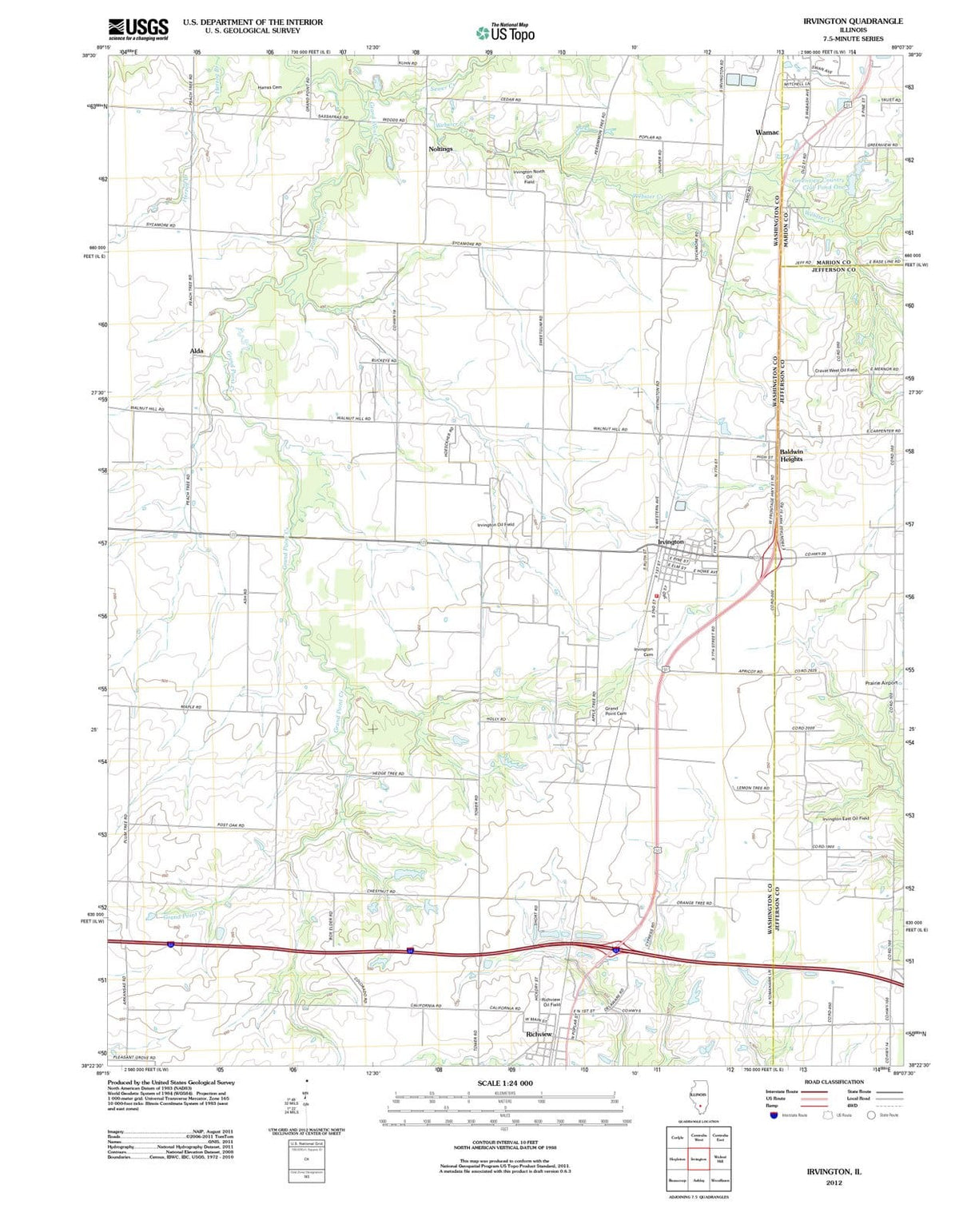 2012 Irvington, IL - Illinois - USGS Topographic Map