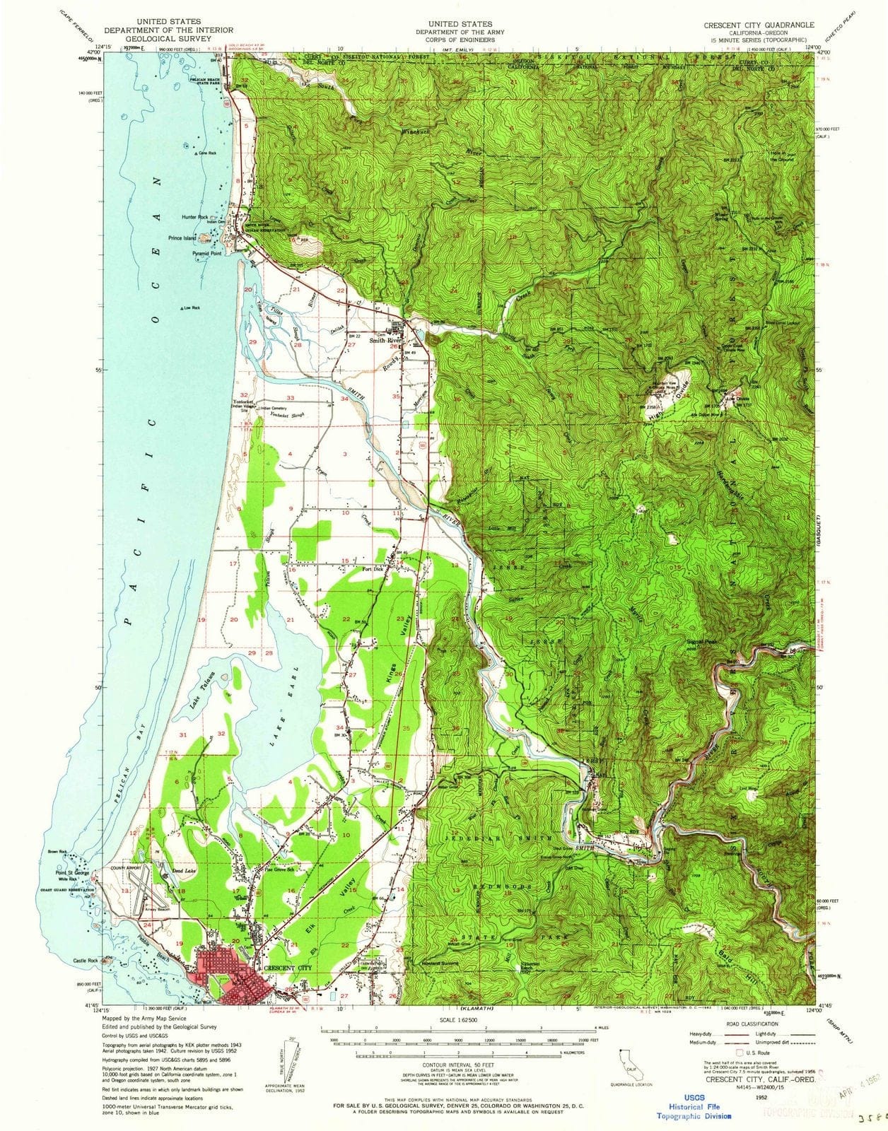 1952 Crescent City, CA - California - USGS Topographic Map
