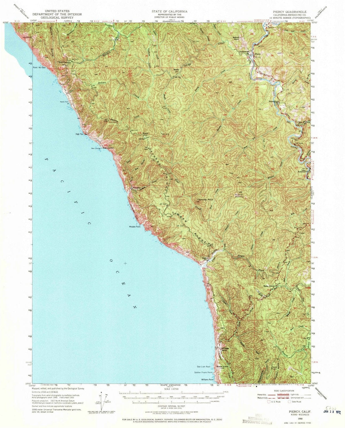1950 Piercy, CA - California - USGS Topographic Map