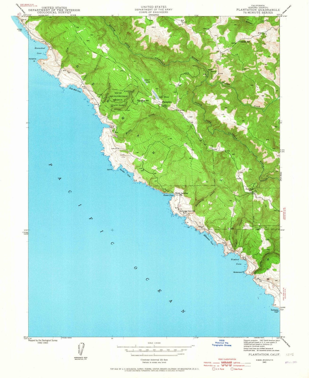 1943 Plantation, CA - California - USGS Topographic Map