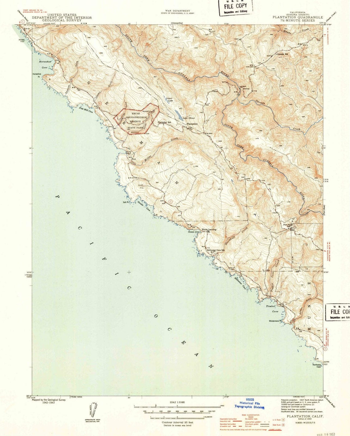 1944 Plantation, CA - California - USGS Topographic Map