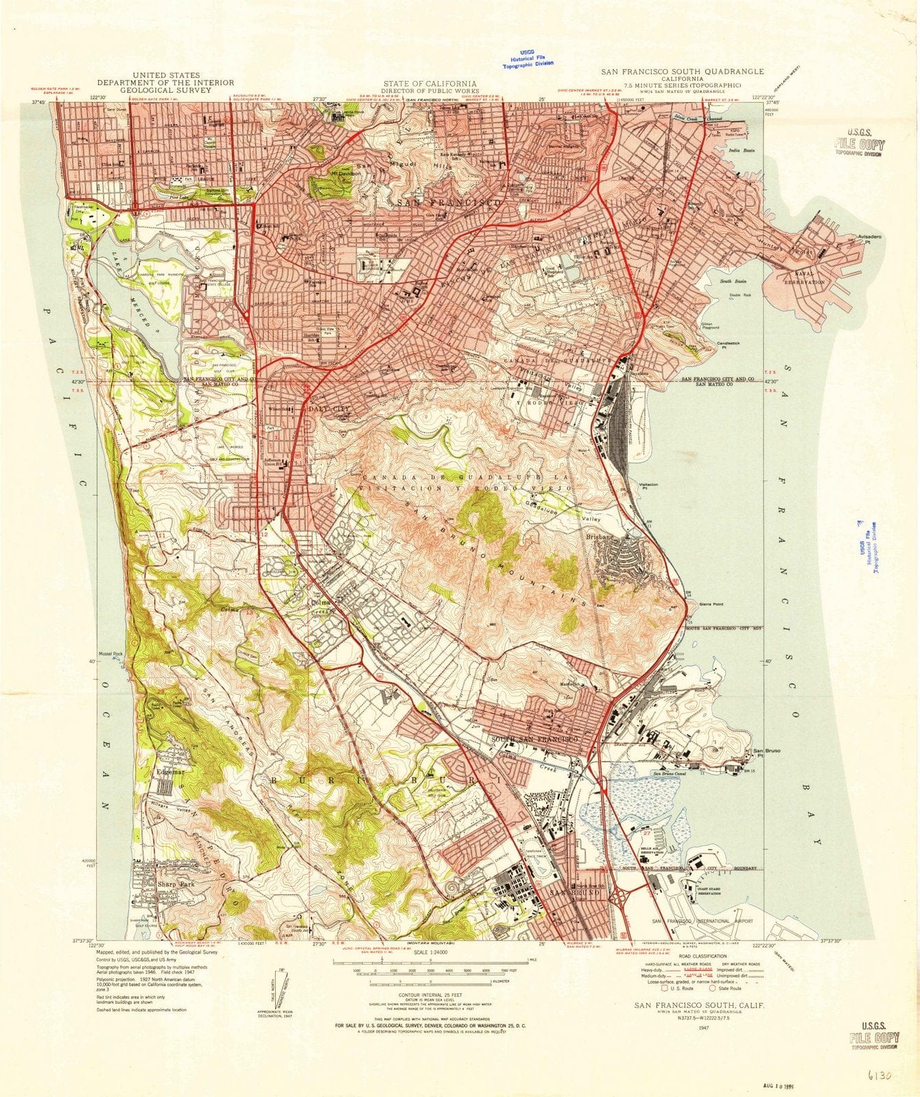 1947 San Francisco South, CA - California - USGS Topographic Map