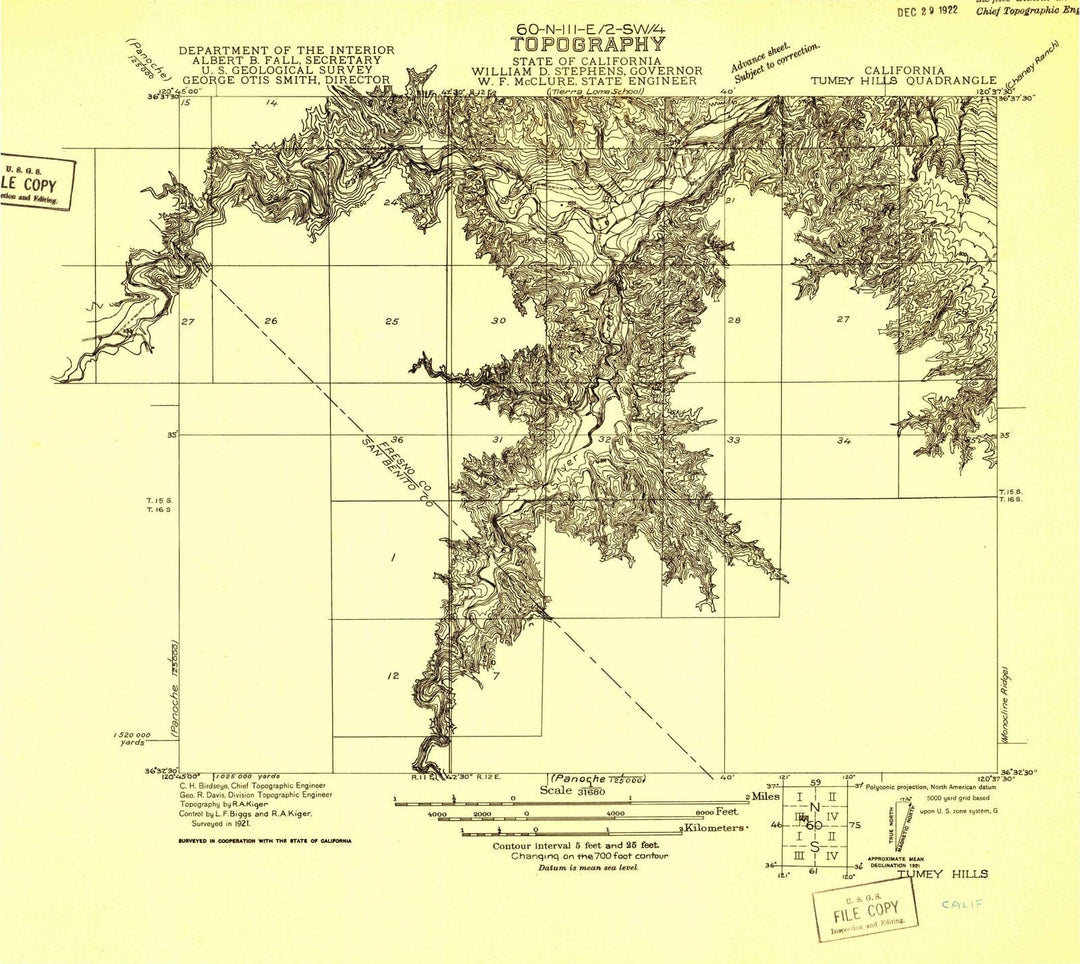 1921 Tumey Hills, CA - California - USGS Topographic Map
