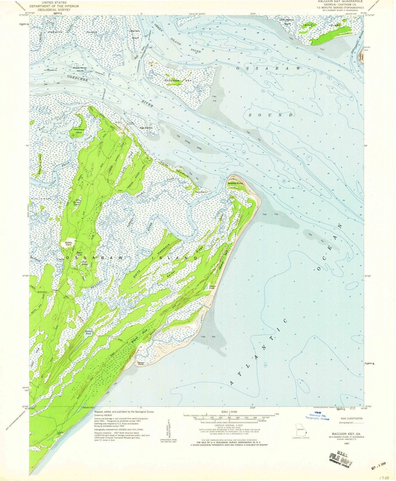 1957 Raccoon Key, GA - Georgia - USGS Topographic Map