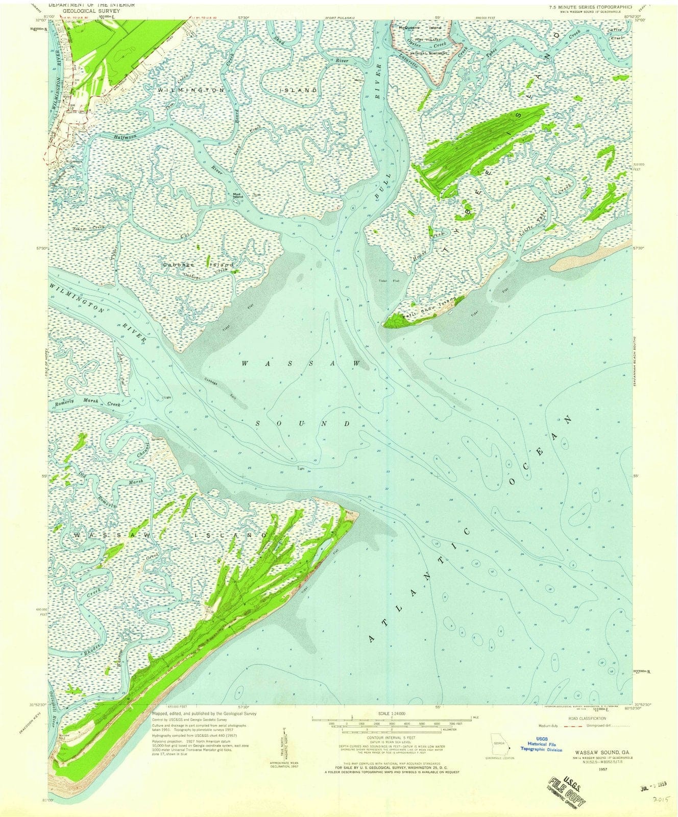 1957 Wassaw Sound, GA - Georgia - USGS Topographic Map