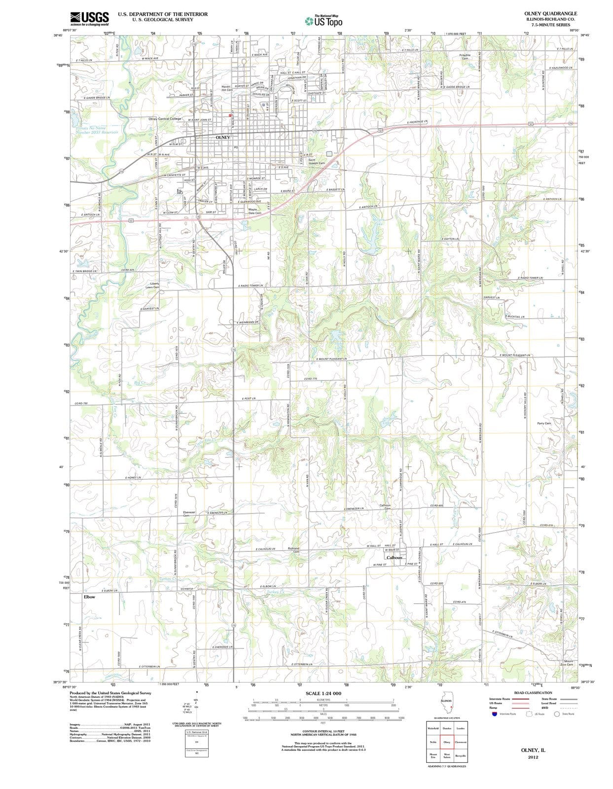 2012 Olney, IL - Illinois - USGS Topographic Map