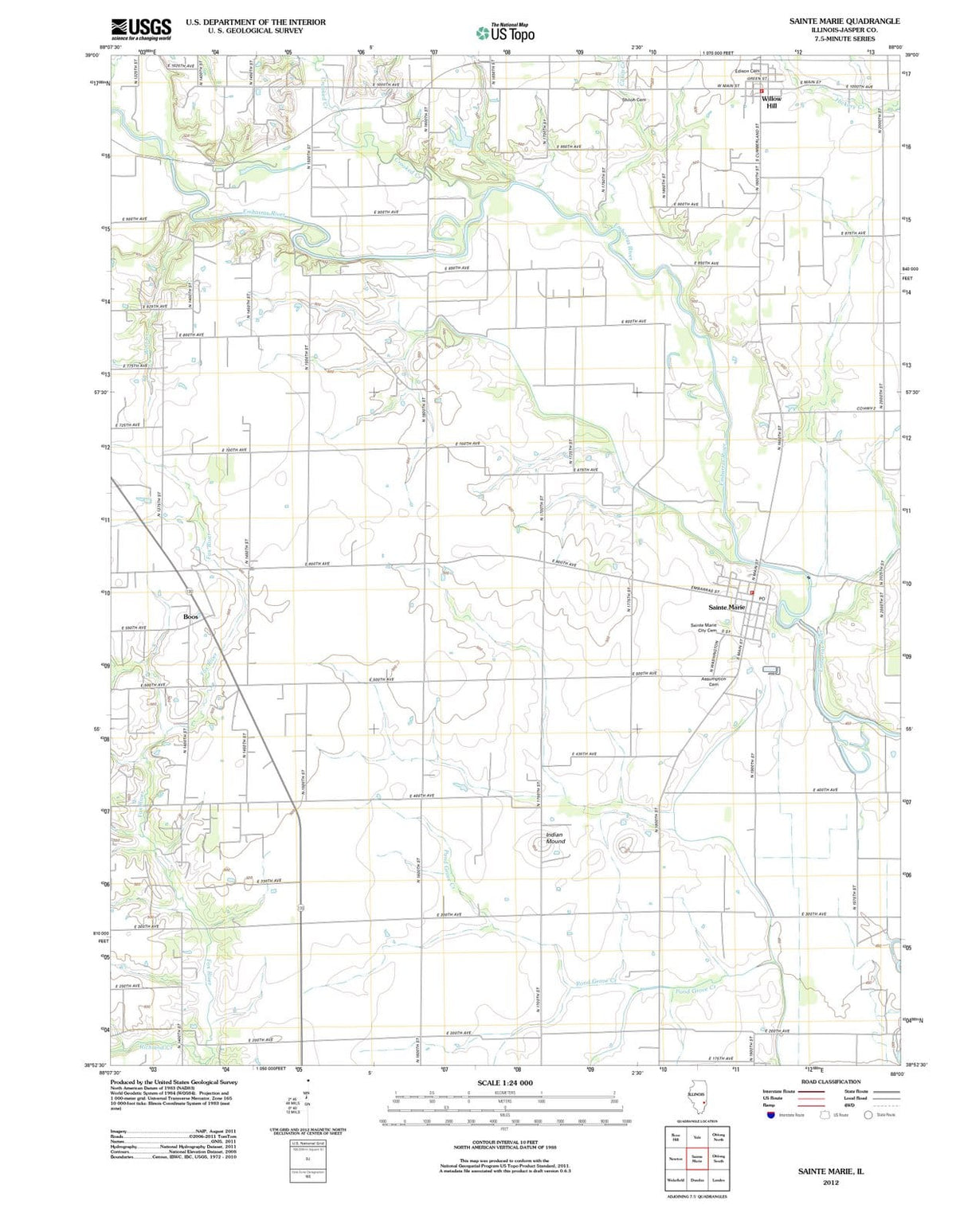 2012 Sainte Marie, IL - Illinois - USGS Topographic Map