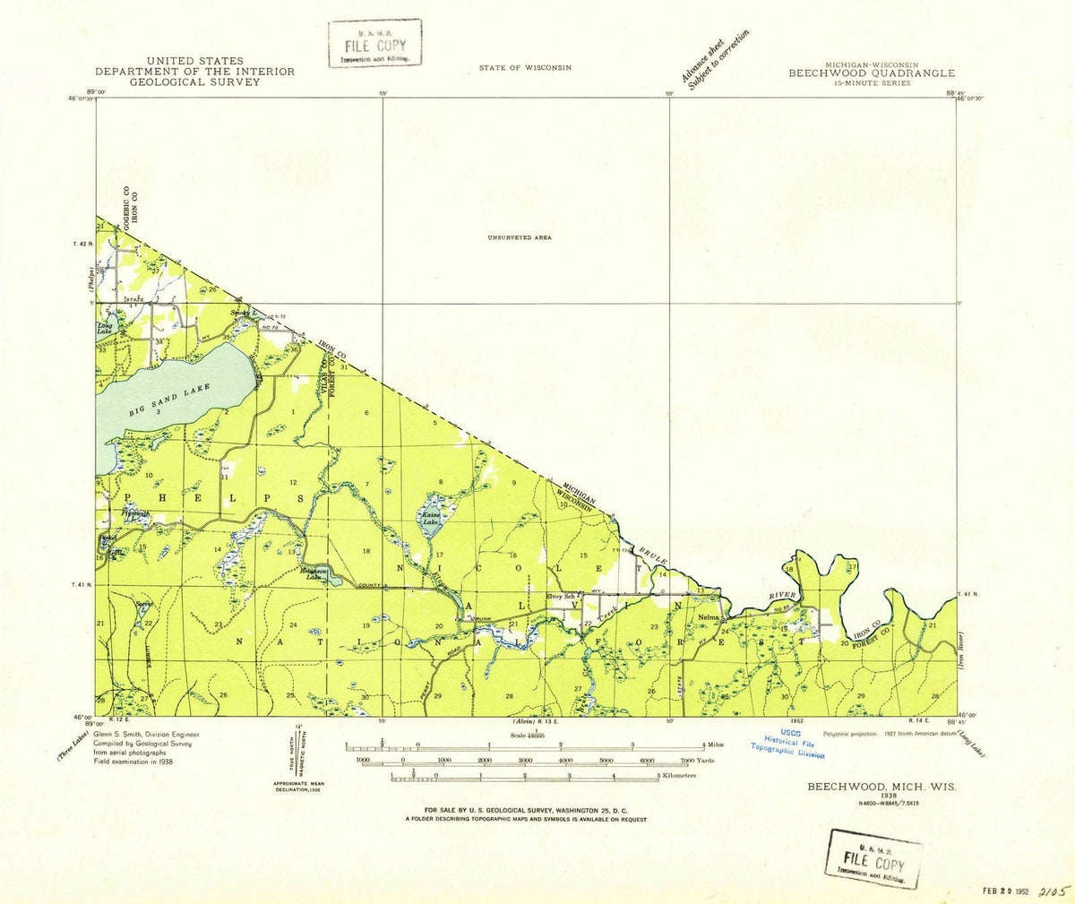 1938 Beechwood, MI - Michigan - USGS Topographic Map