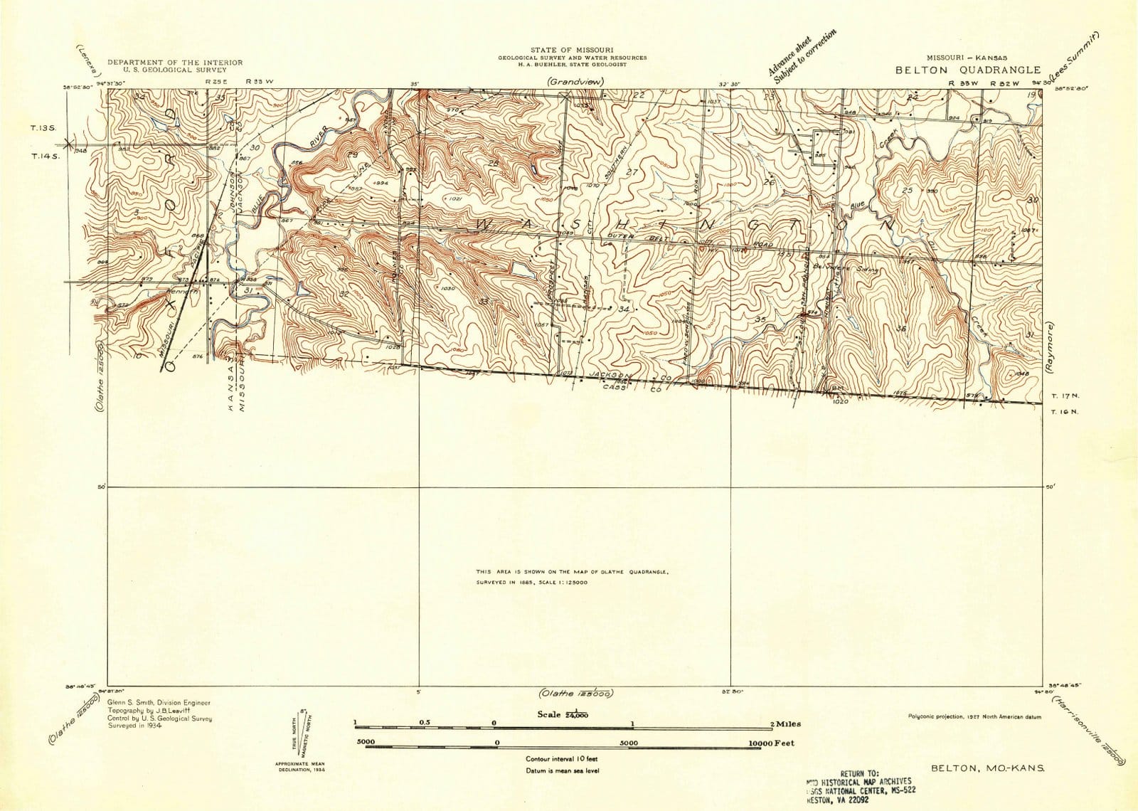 1934 Belton, MO - Missouri - USGS Topographic Map
