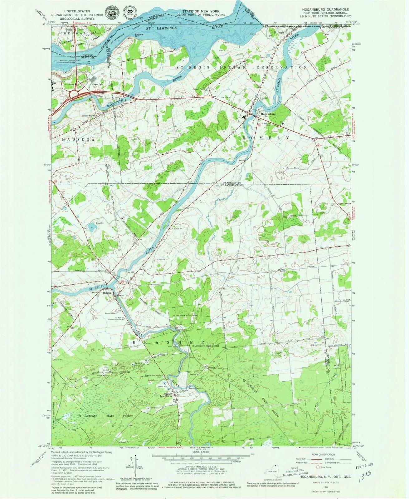 1964 Hogansburg, NY - New York - USGS Topographic Map