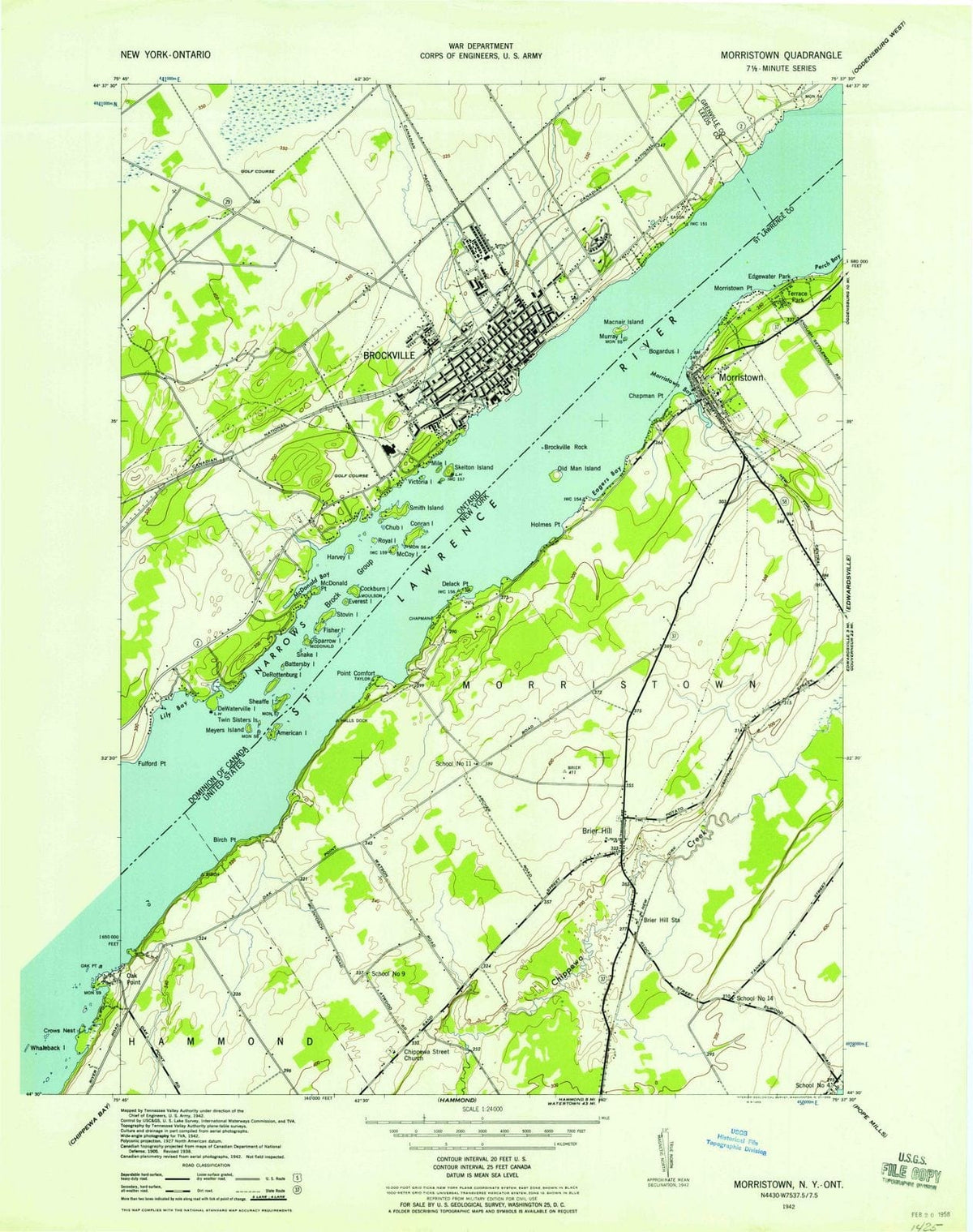 1942 Morristown, NY - New York - USGS Topographic Map