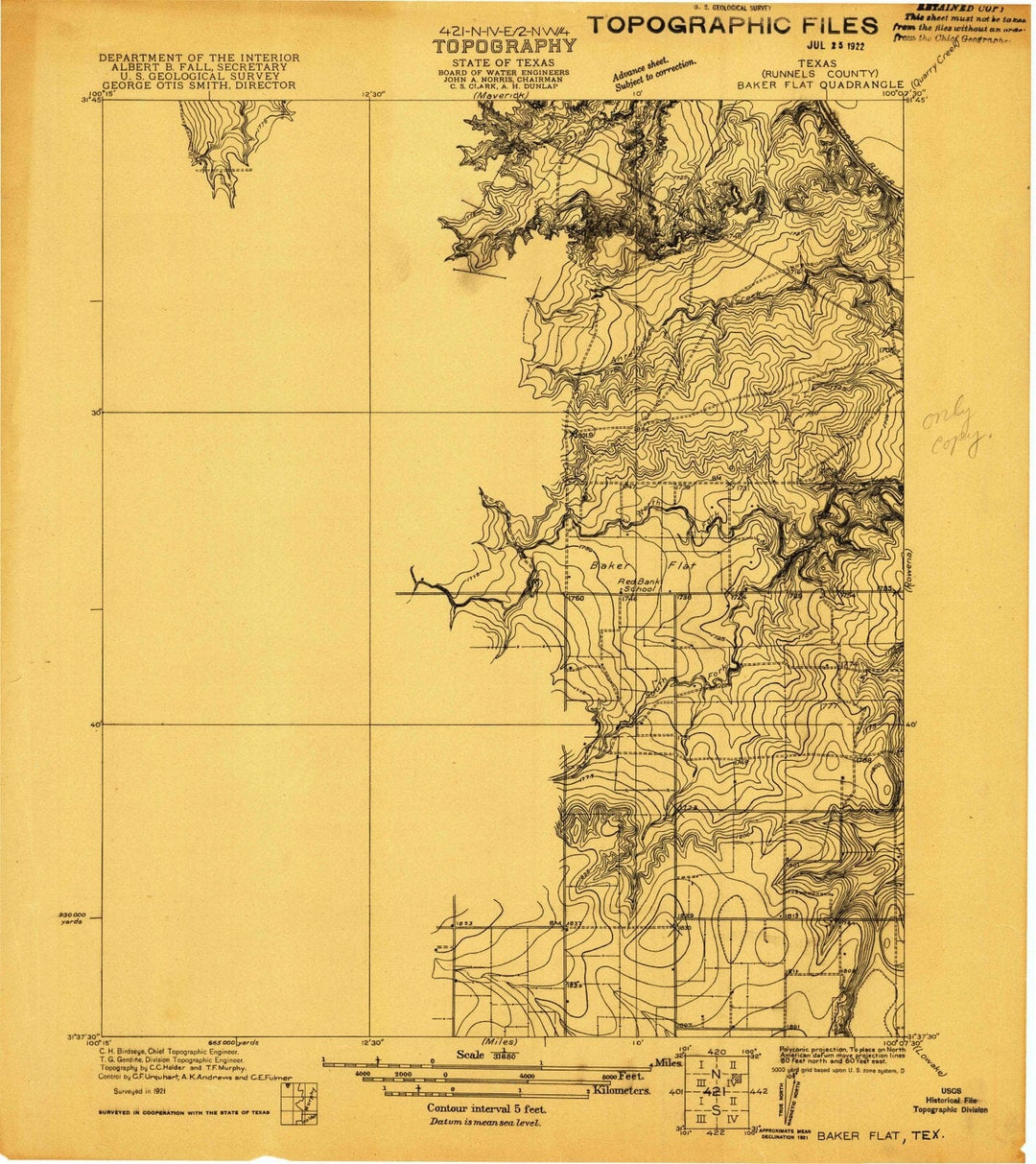 1921 Baker Flat, TX - Texas - USGS Topographic Map