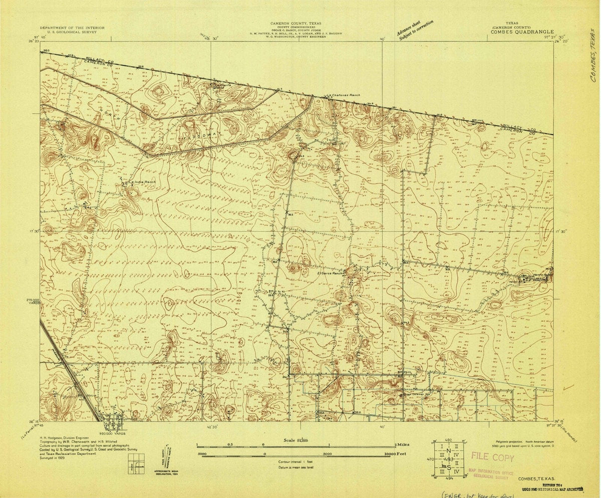 1929 Combes, TX - Texas - USGS Topographic Map