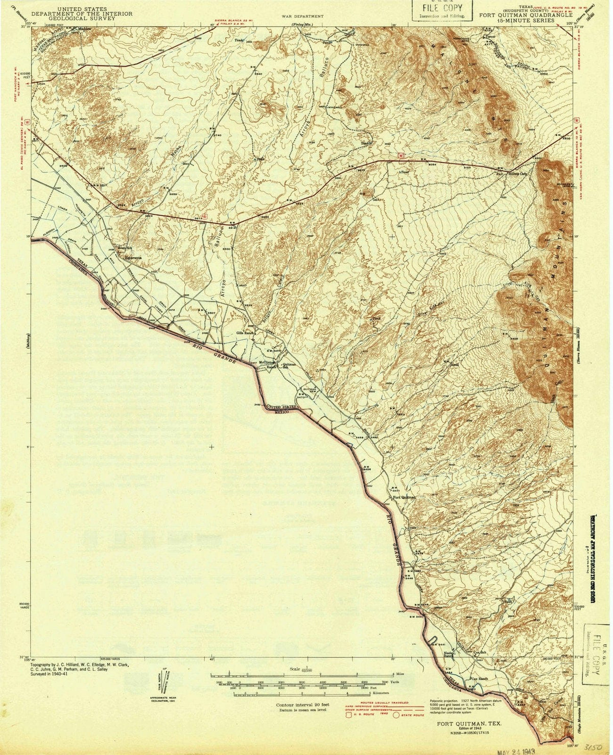 1943 Fort Quitman, TX - Texas - USGS Topographic Map