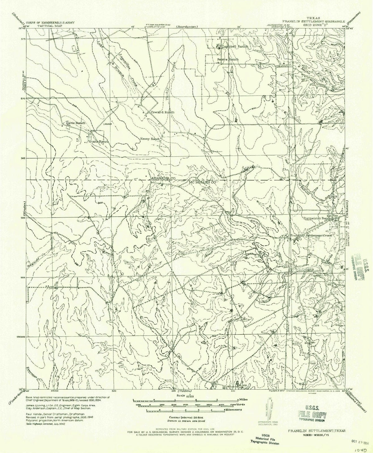 1956 Franklinttlement, TX - Texas - USGS Topographic Map