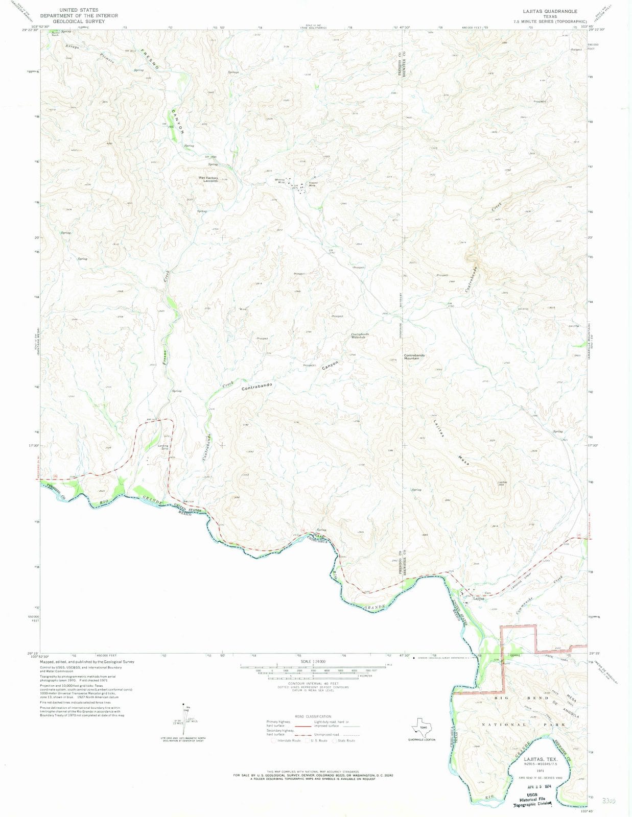 1971 Lajitas, TX - Texas - USGS Topographic Map