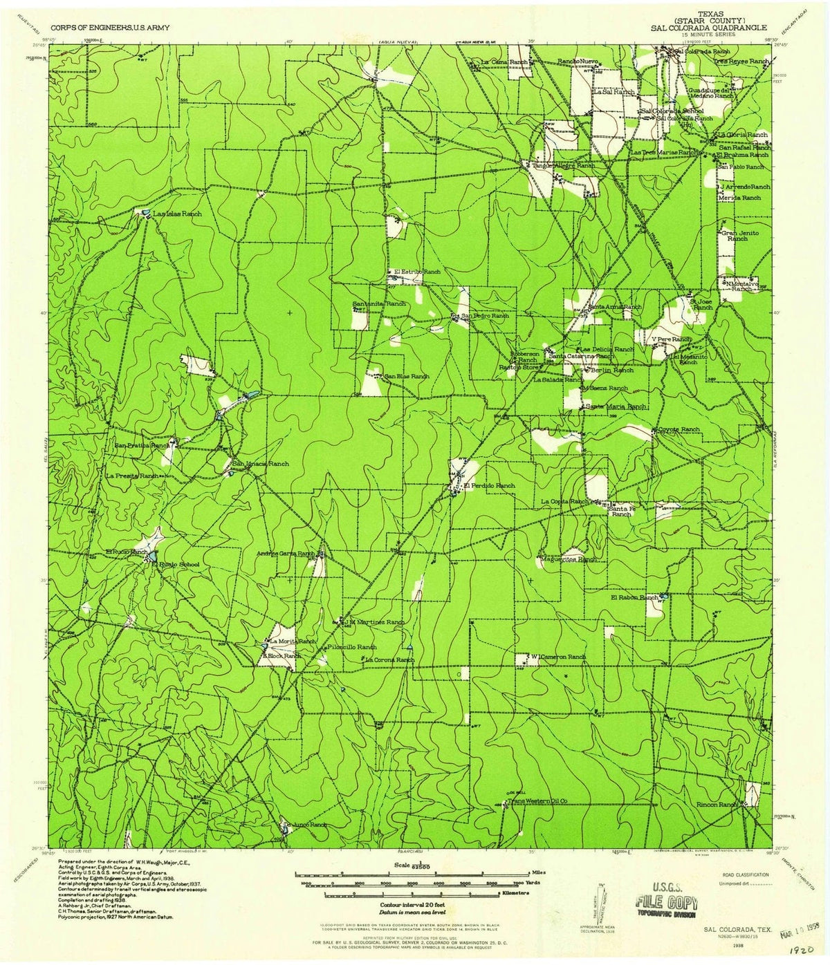 1938 Sal Colorada, TX - Texas - USGS Topographic Map